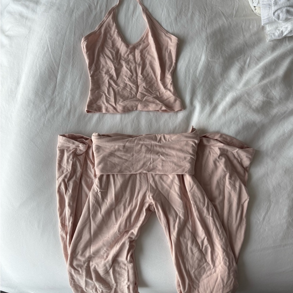 CSB Baby Pink Fold over leggings with matching halter and sports bra set
